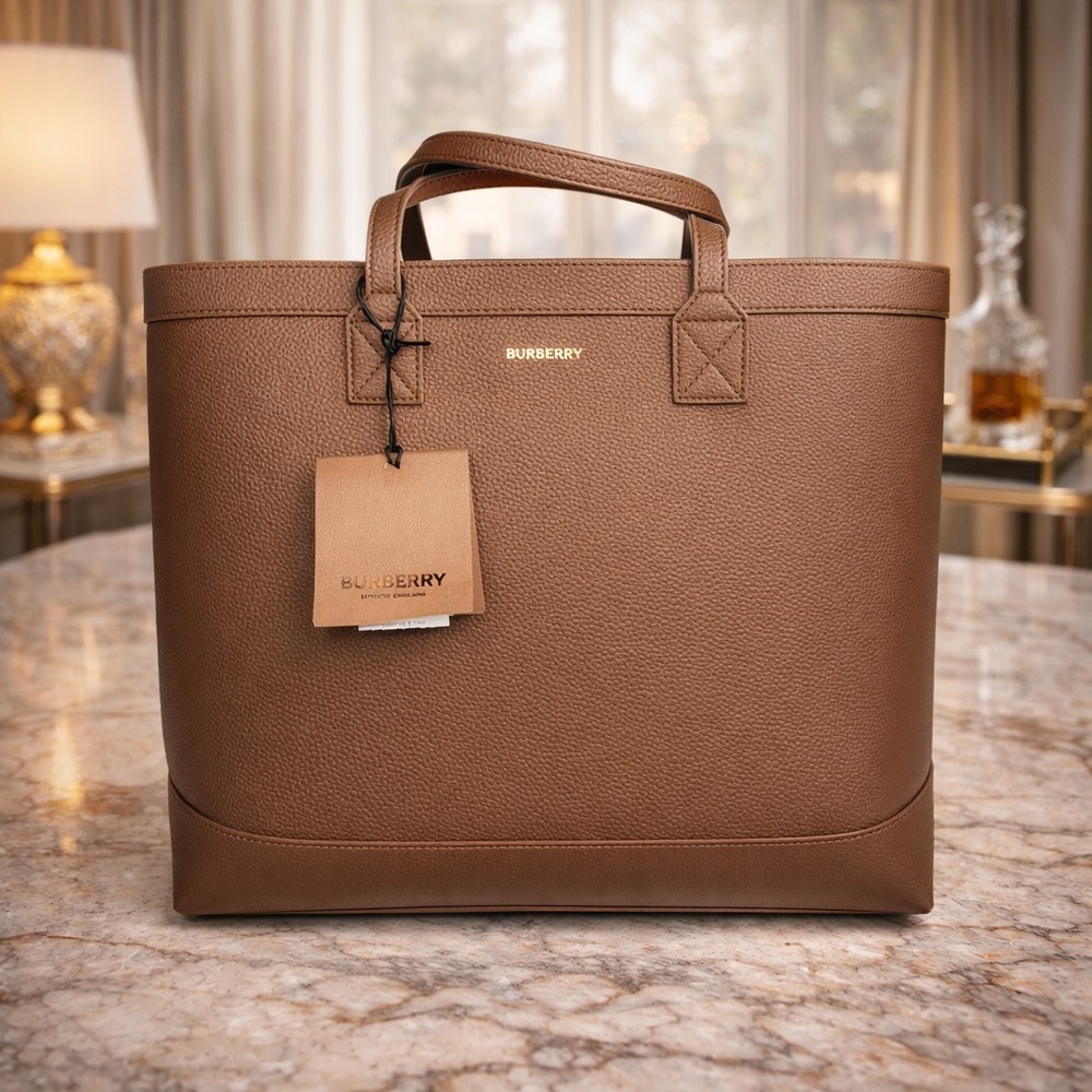 Burberry Earth Grainy Brown Leather London Tote Bag
